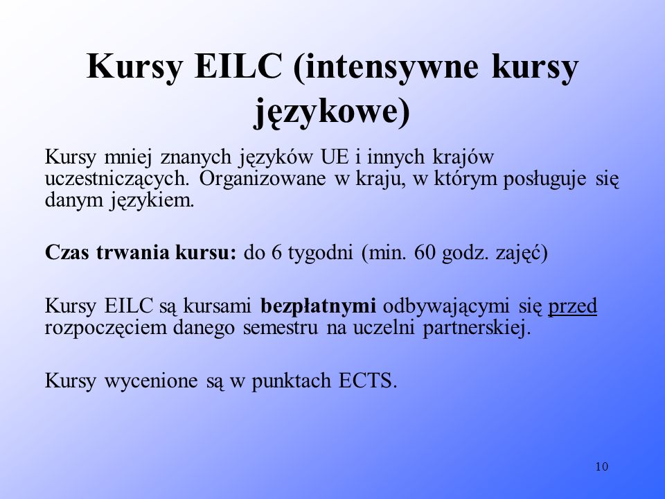 Kursy EILC (intensywne kursy językowe)