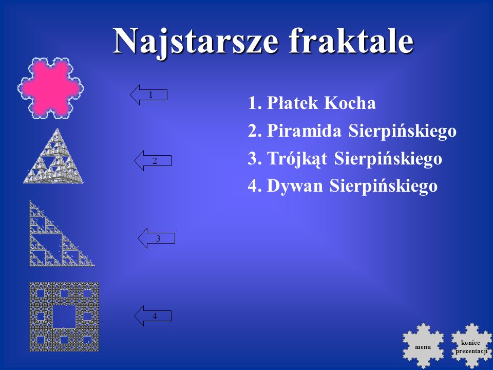 Najstarsze fraktale 1. Płatek Kocha 2. Piramida Sierpińskiego