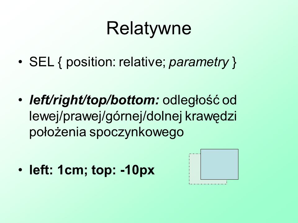 Relatywne SEL { position: relative; parametry }