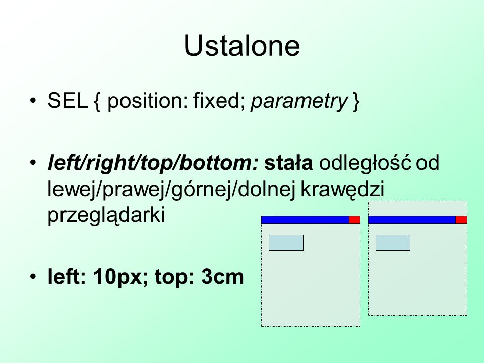 Ustalone SEL { position: fixed; parametry }