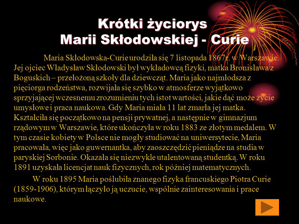 Krótki życiorys Marii Skłodowskiej - Curie