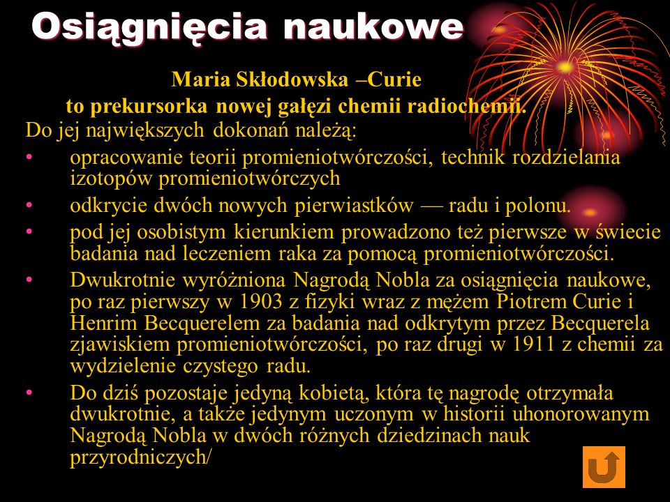 Osiągnięcia naukowe Maria Skłodowska –Curie