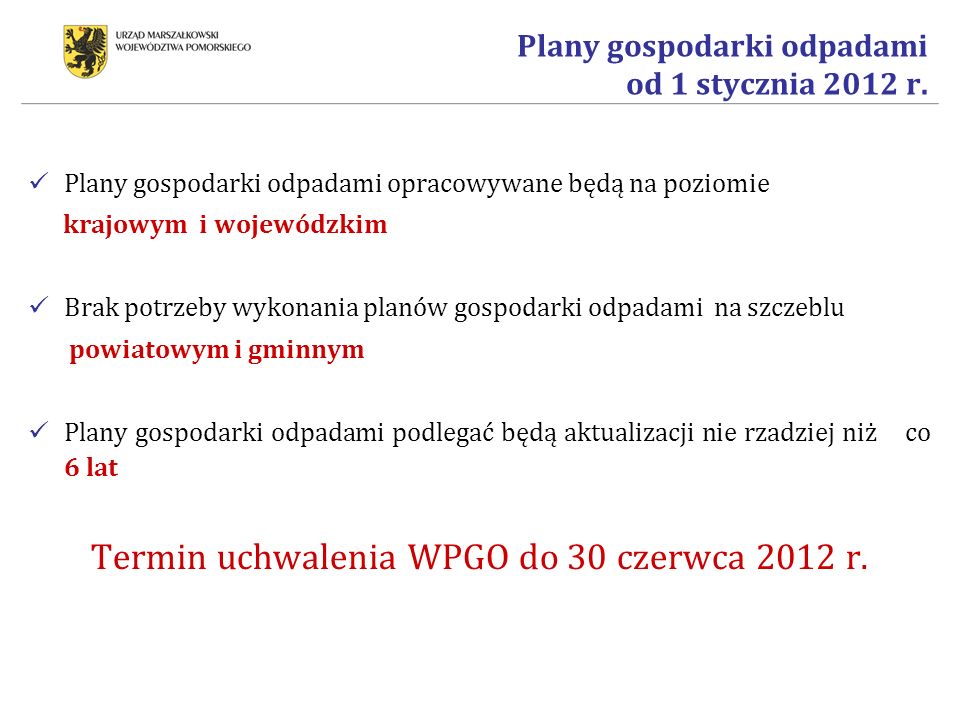 Plany gospodarki odpadami od 1 stycznia 2012 r.