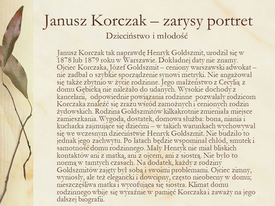 Janusz Korczak – zarysy portret Dzieciństwo i młodość