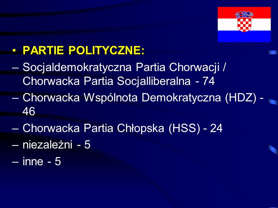 PARTIE POLITYCZNE: Socjaldemokratyczna Partia Chorwacji / Chorwacka Partia Socjalliberalna Chorwacka Wspólnota Demokratyczna (HDZ)
