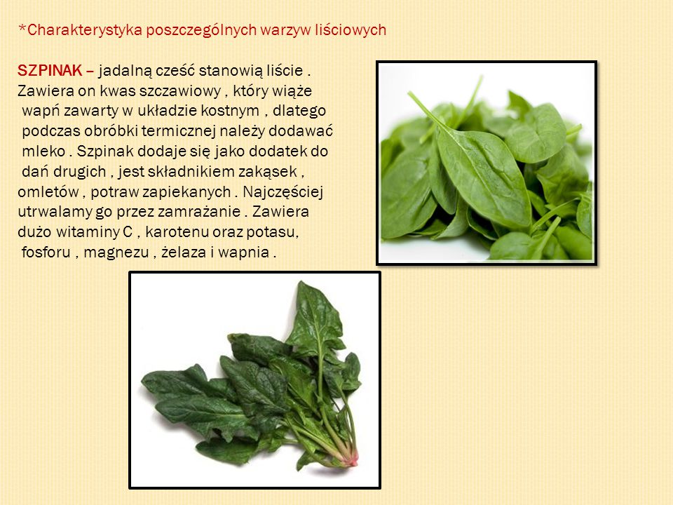 *Charakterystyka poszczególnych warzyw liściowych