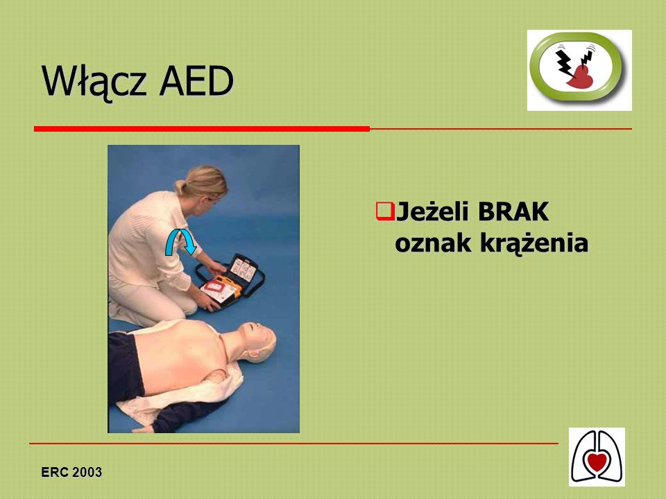 Włącz AED Jeżeli BRAK oznak krążenia ERC 2003