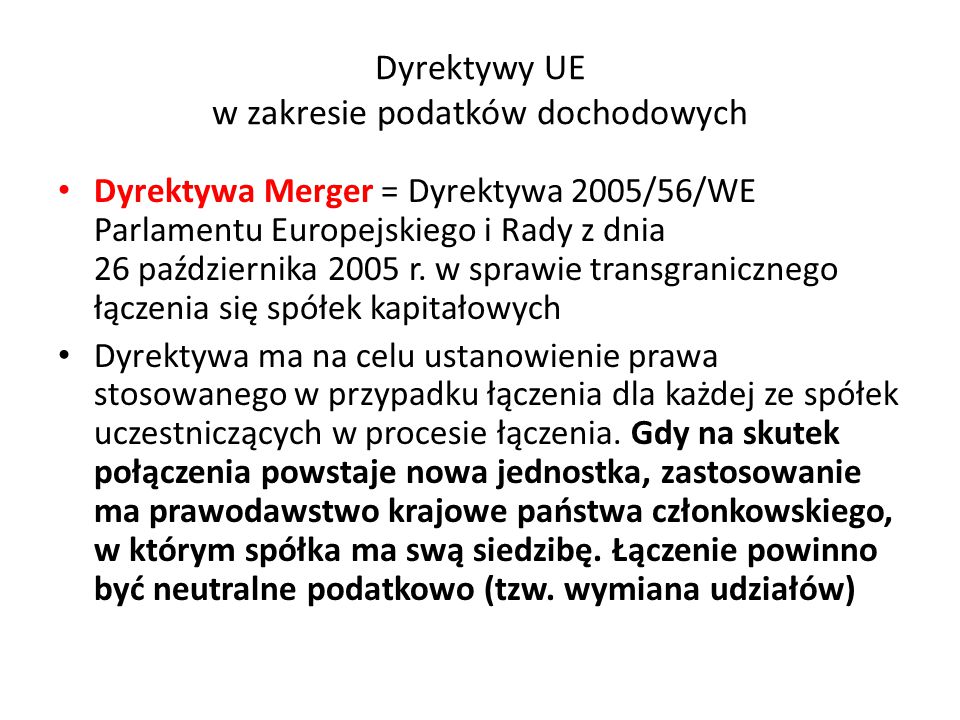 Dyrektywy UE W Zakresie Podatków Dochodowych - Ppt Pobierz