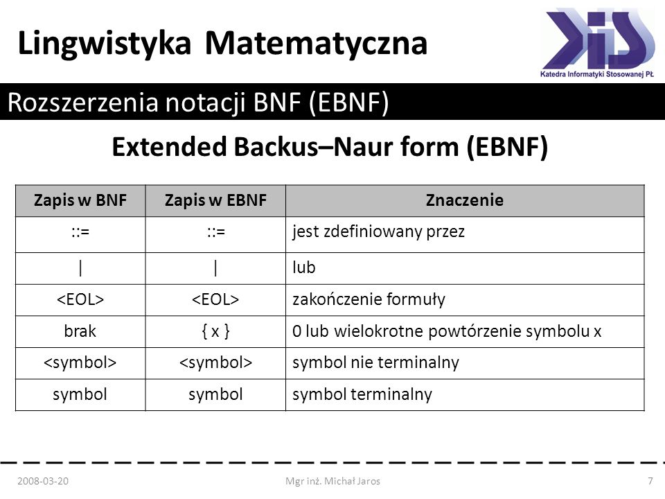 Rozszerzenia notacji BNF (EBNF)