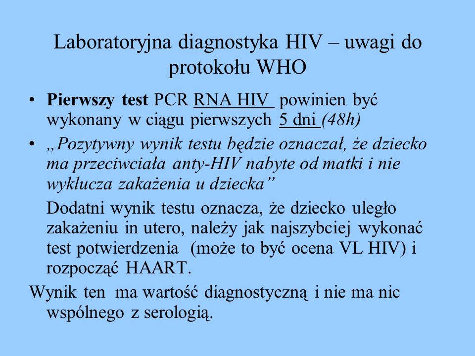 Laboratoryjna diagnostyka HIV – uwagi do protokołu WHO