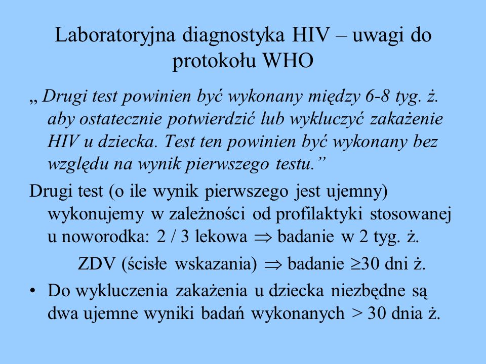 Laboratoryjna diagnostyka HIV – uwagi do protokołu WHO
