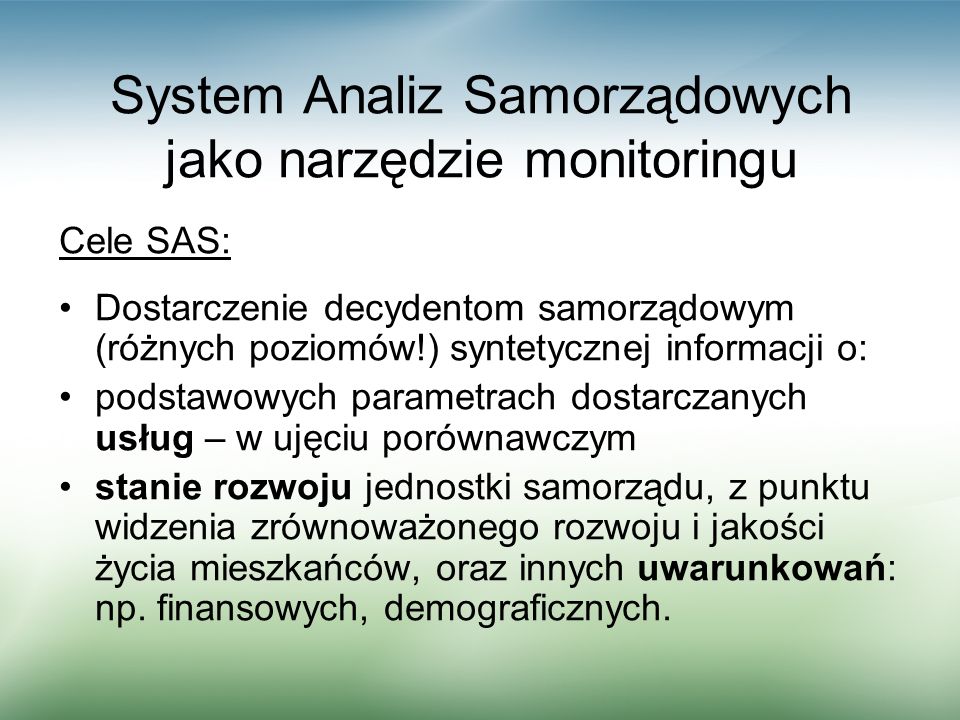 System Analiz Samorządowych jako narzędzie monitoringu