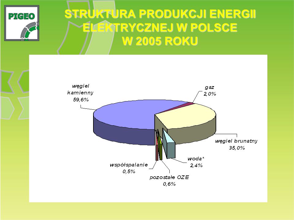 STRUKTURA PRODUKCJI ENERGII ELEKTRYCZNEJ W POLSCE W 2005 ROKU