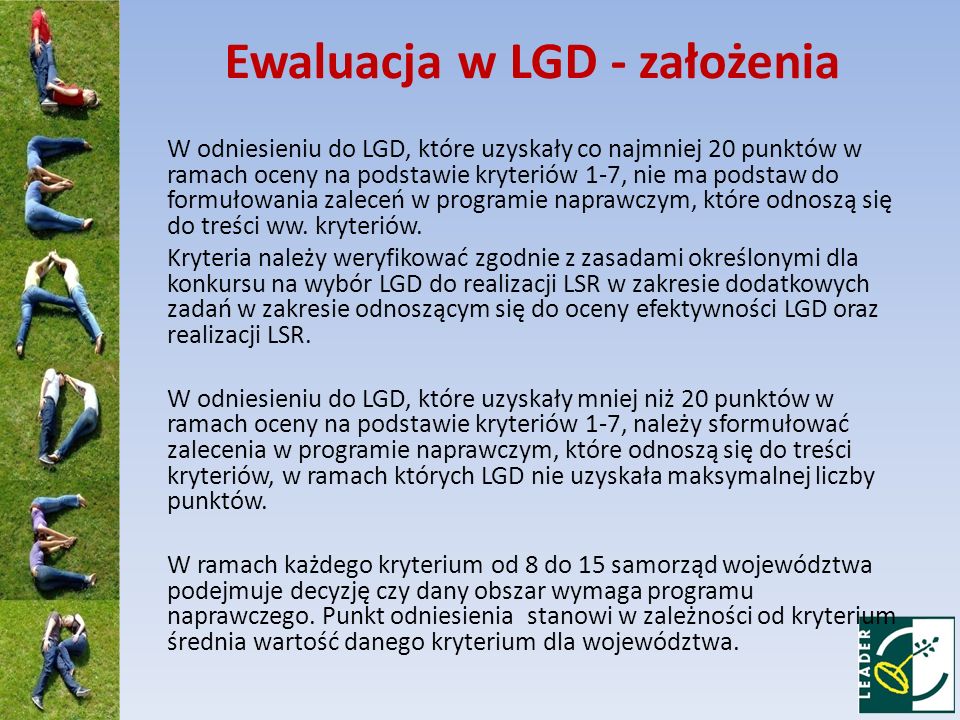 Ewaluacja w LGD - założenia