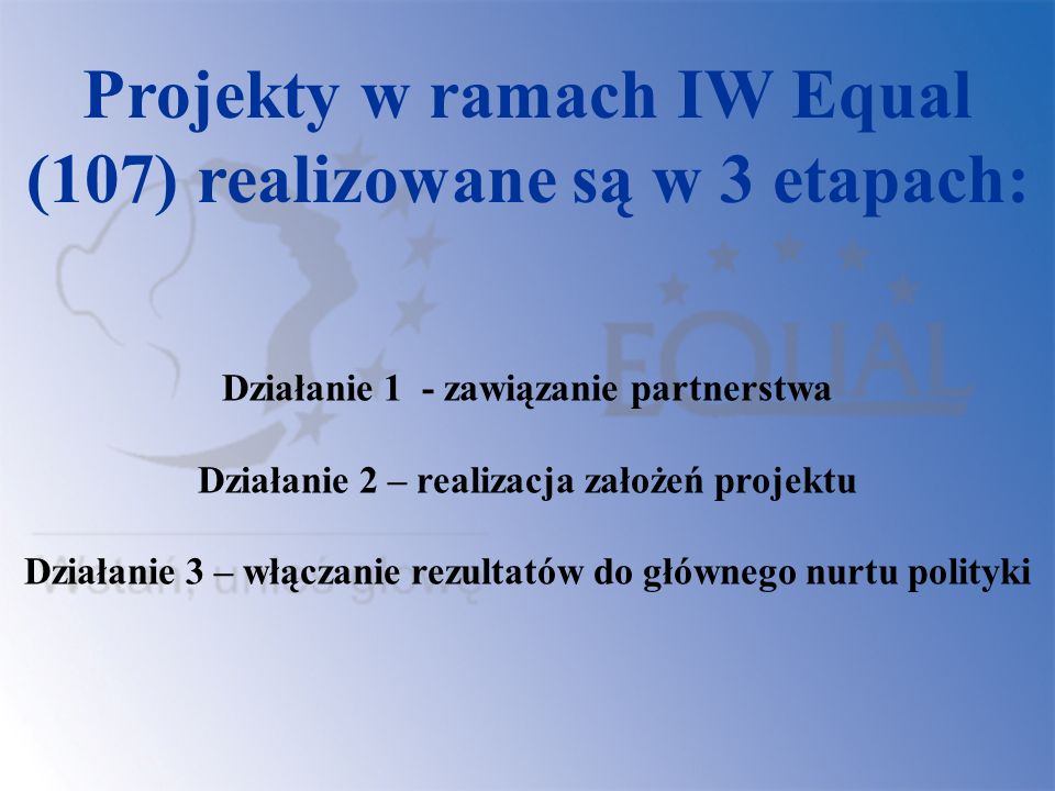 Projekty w ramach IW Equal (107) realizowane są w 3 etapach:
