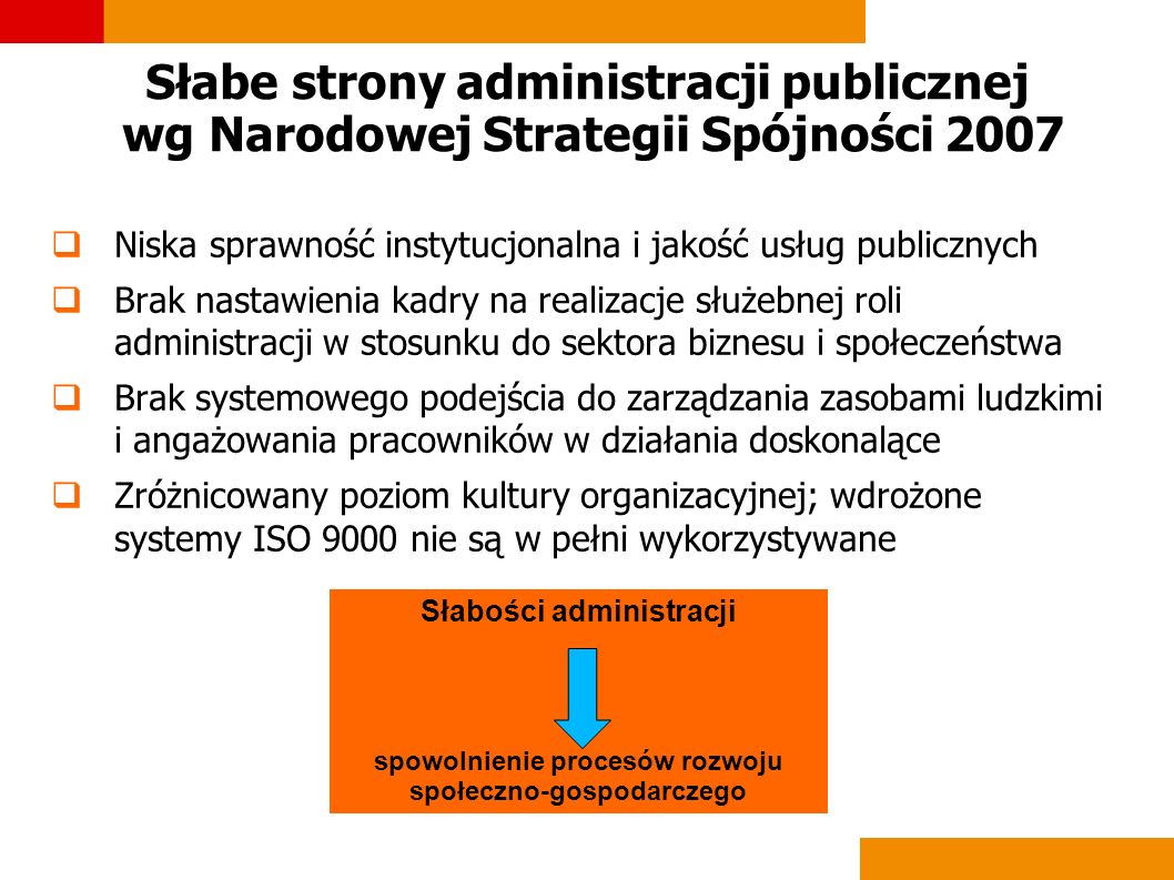 Słabe strony administracji publicznej wg Narodowej Strategii Spójności 2007