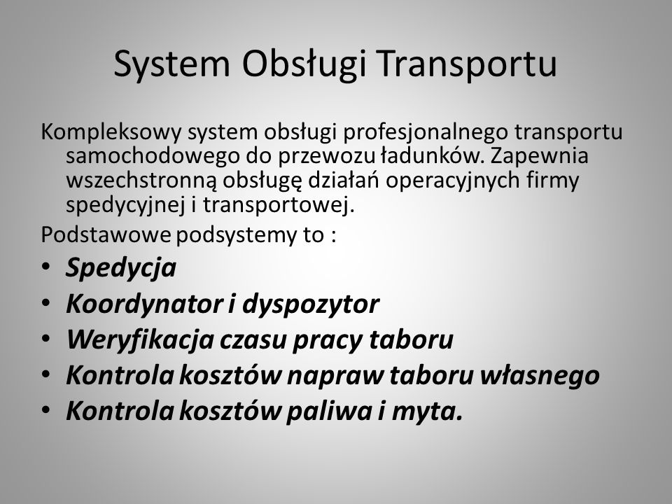 System Obsługi Transportu