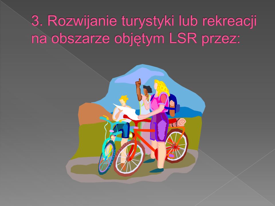 3. Rozwijanie turystyki lub rekreacji na obszarze objętym LSR przez: