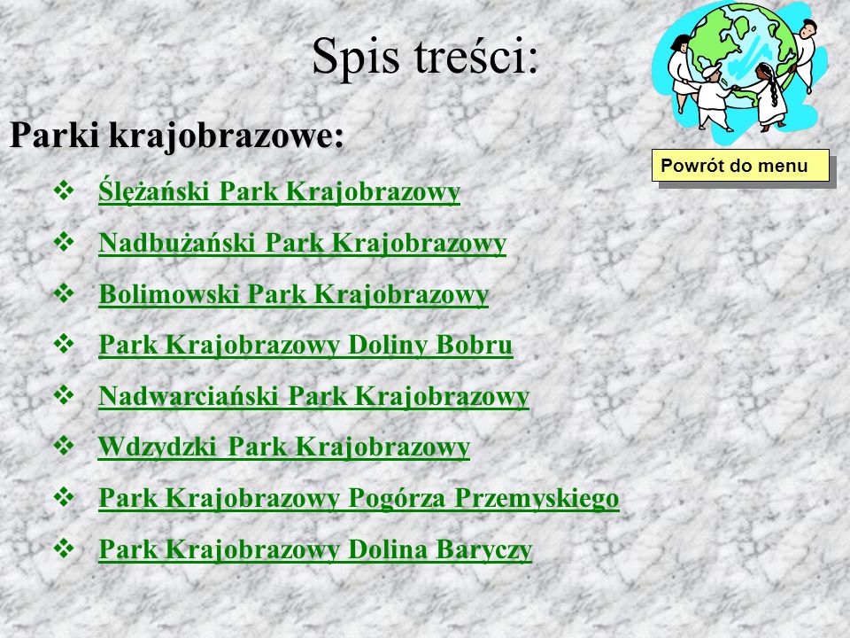 Spis treści: Parki krajobrazowe: Ślężański Park Krajobrazowy