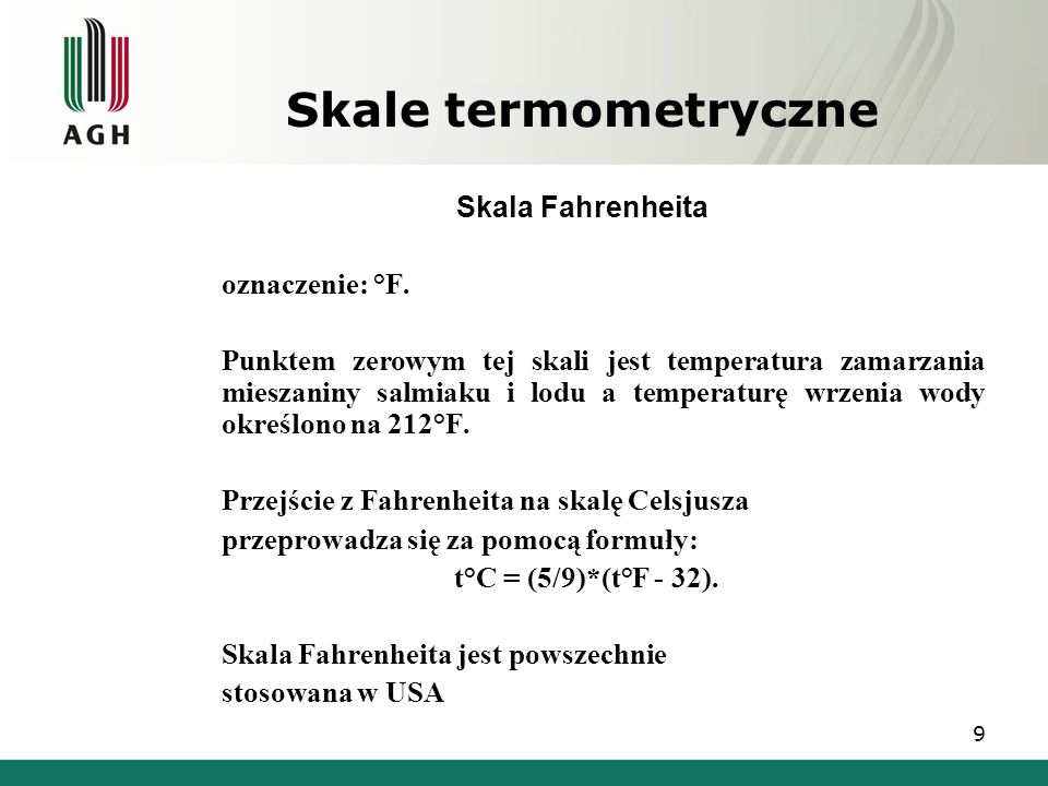 Skale termometryczne Skala Fahrenheita oznaczenie: °F.
