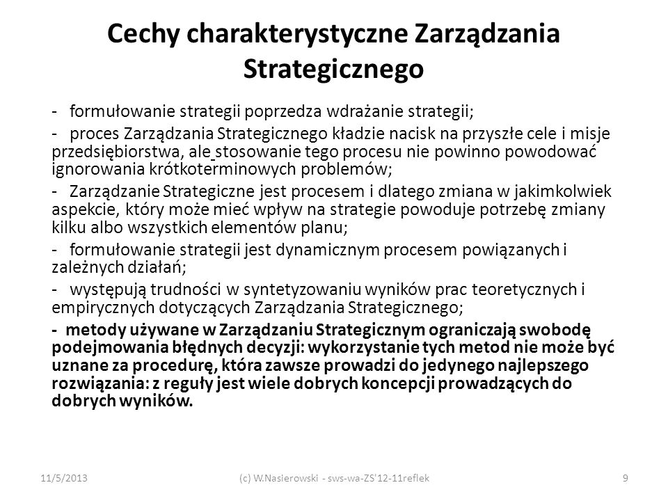Cechy charakterystyczne Zarządzania Strategicznego
