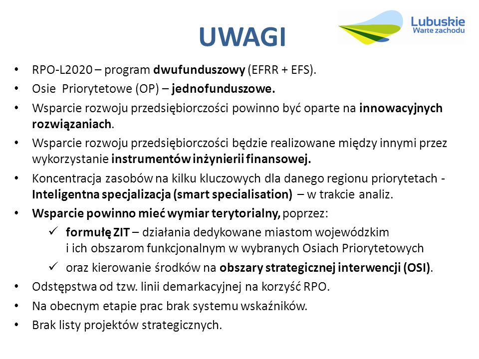 UWAGI RPO-L2020 – program dwufunduszowy (EFRR + EFS).