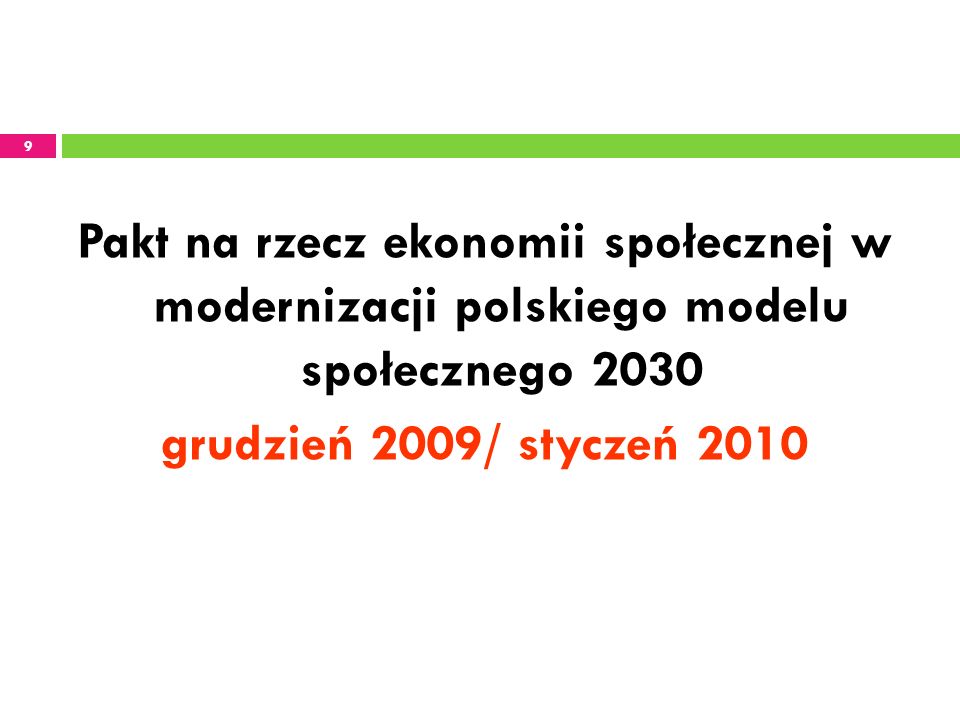 9 Pakt na rzecz ekonomii społecznej w modernizacji polskiego modelu społecznego 2030 grudzień 2009/ styczeń 2010