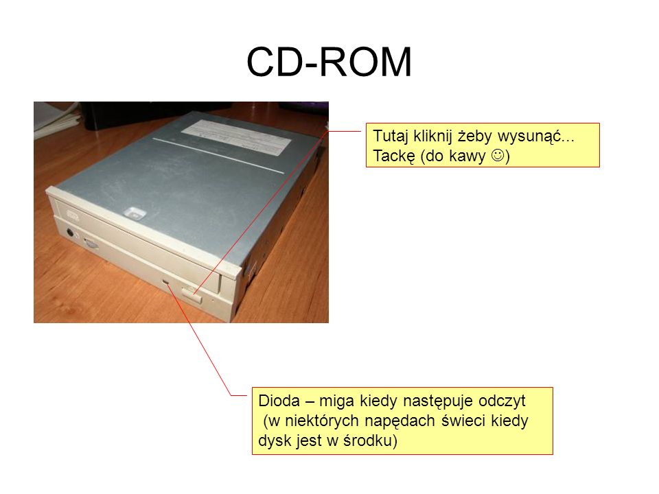 CD-ROM Tutaj kliknij żeby wysunąć... Tackę (do kawy )
