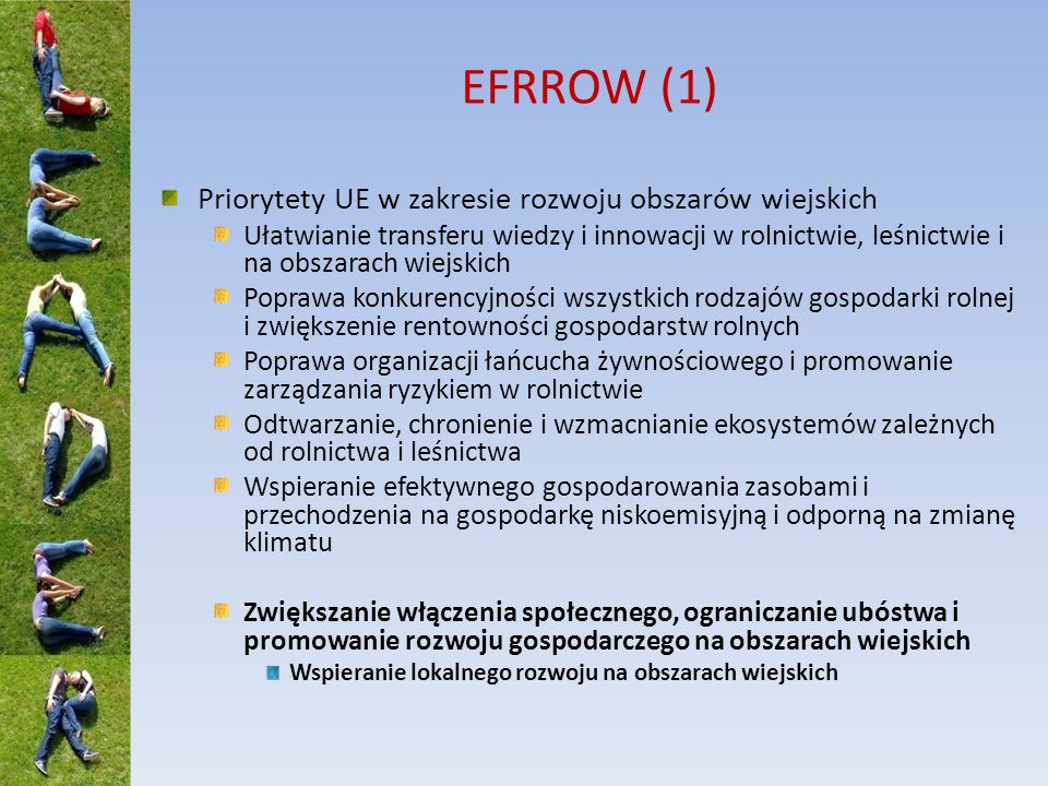 EFRROW (1) Priorytety UE w zakresie rozwoju obszarów wiejskich