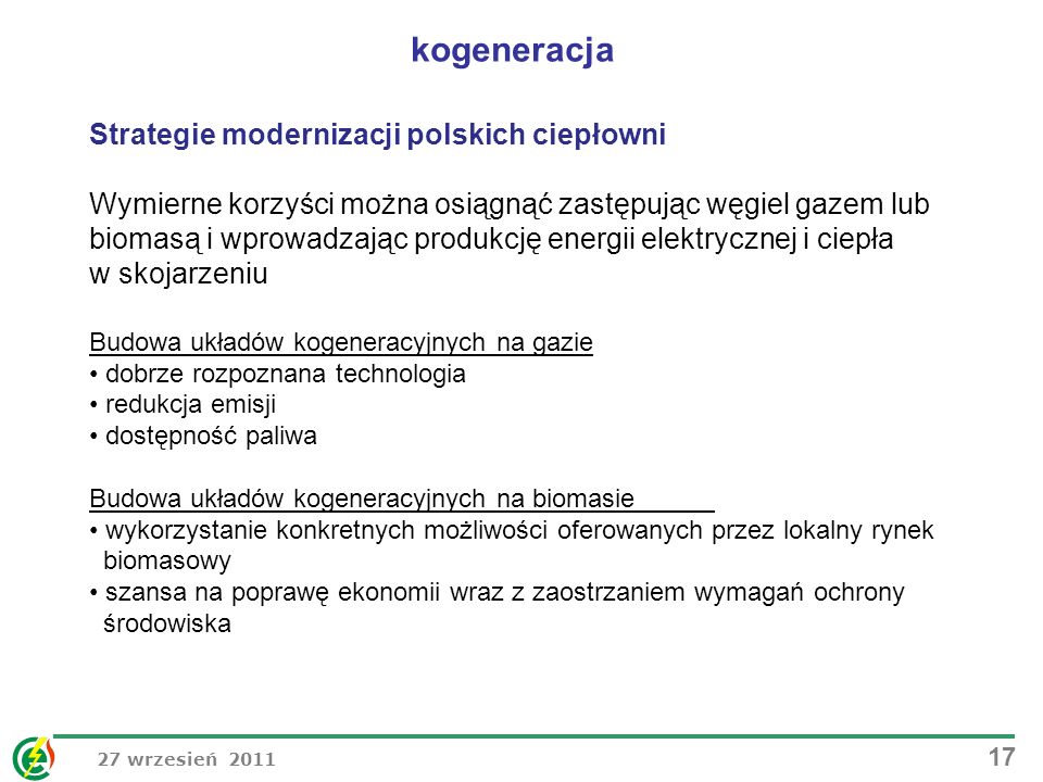 kogeneracja Strategie modernizacji polskich ciepłowni