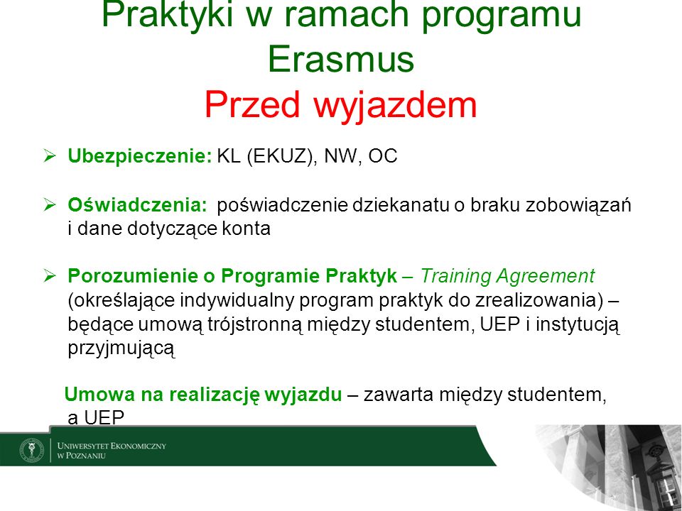 Praktyki w ramach programu Erasmus Przed wyjazdem
