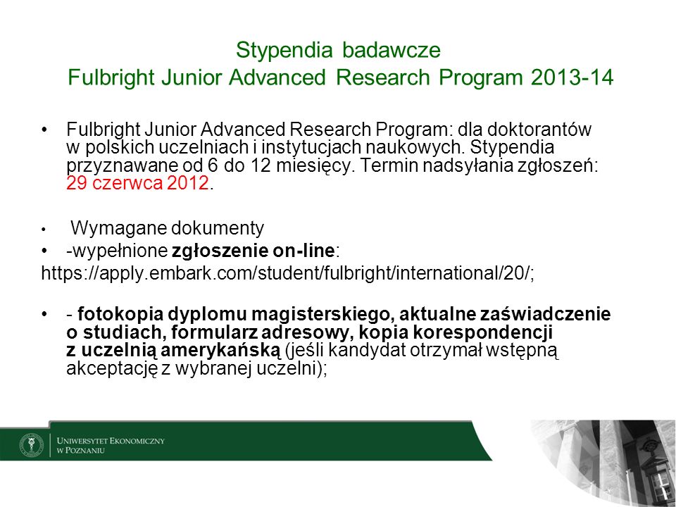 Stypendia badawcze Fulbright Junior Advanced Research Program