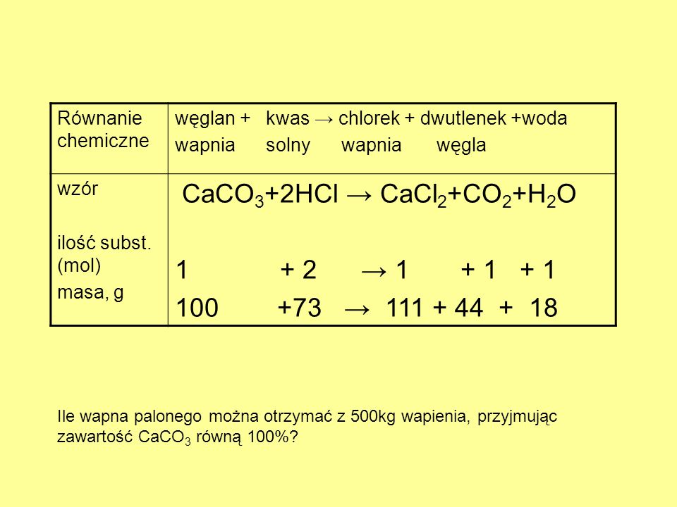 CaCO3+2HCl → CaCl2+CO2+H2O + 2 → →