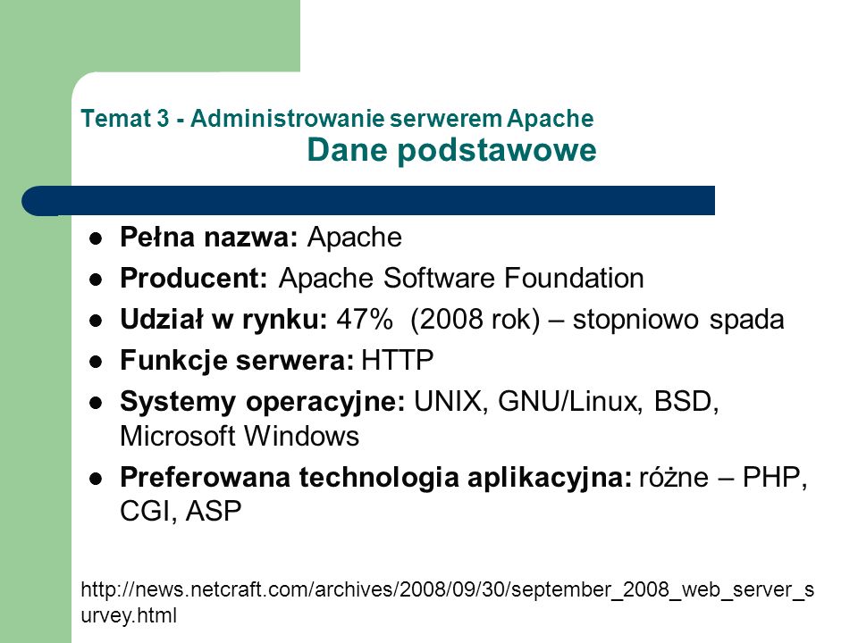 Temat 3 - Administrowanie serwerem Apache Dane podstawowe