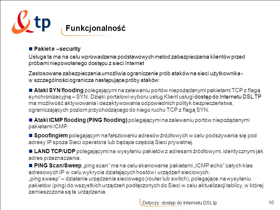 Funkcjonalność Pakiet e –security