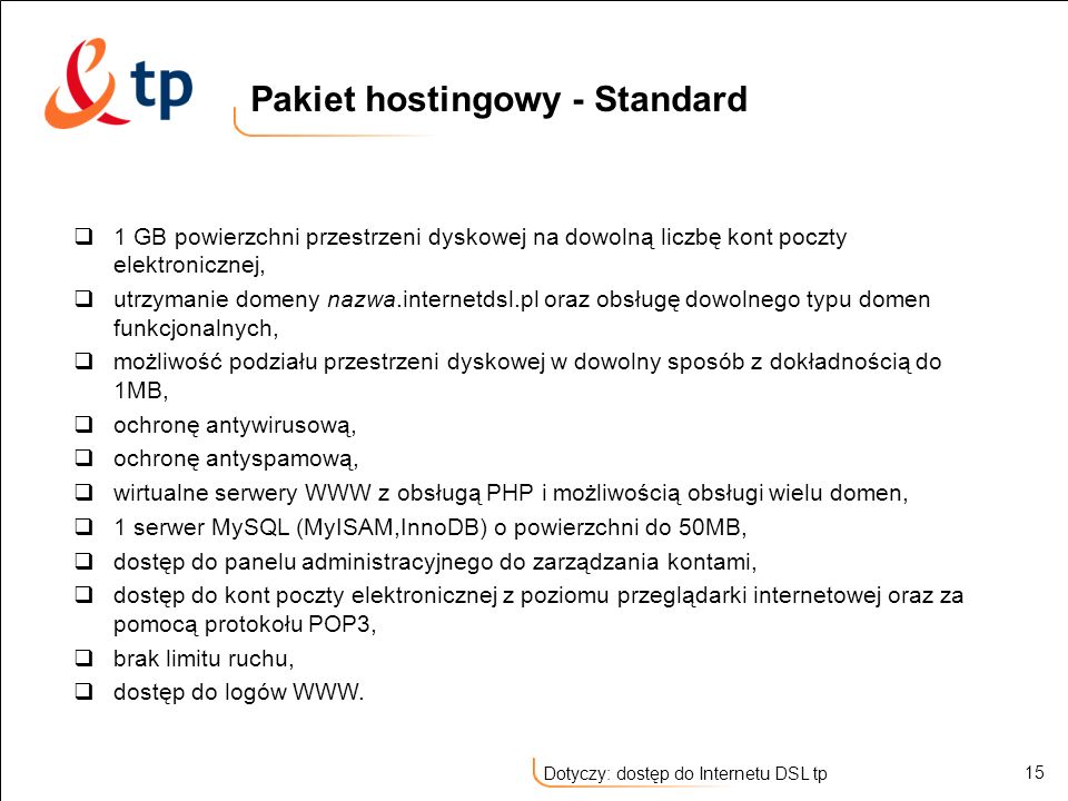 Pakiet hostingowy - Standard