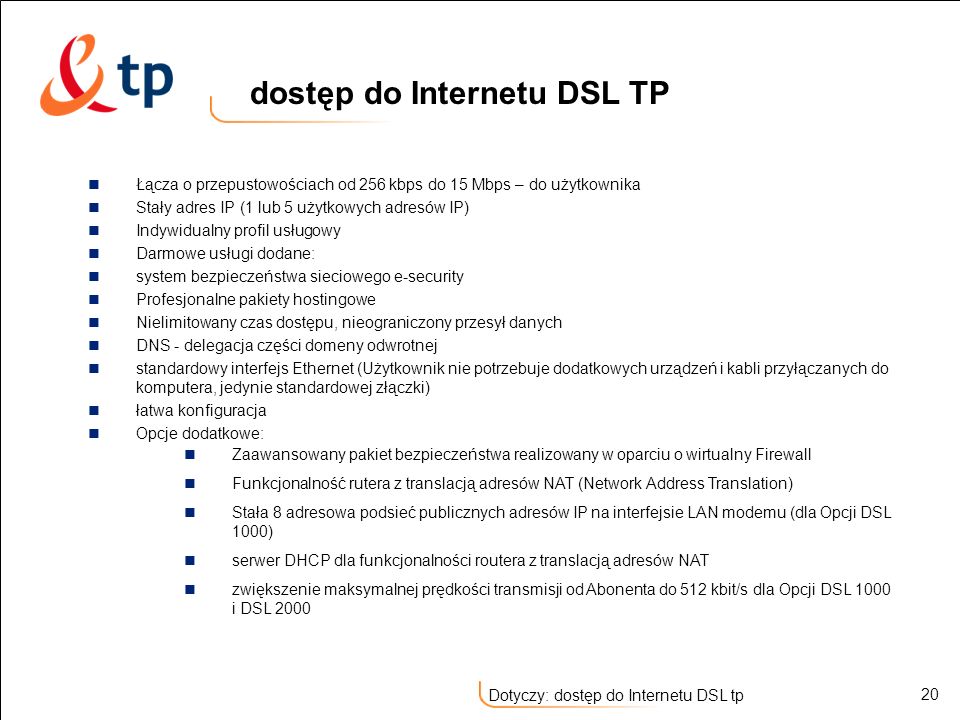 dostęp do Internetu DSL TP