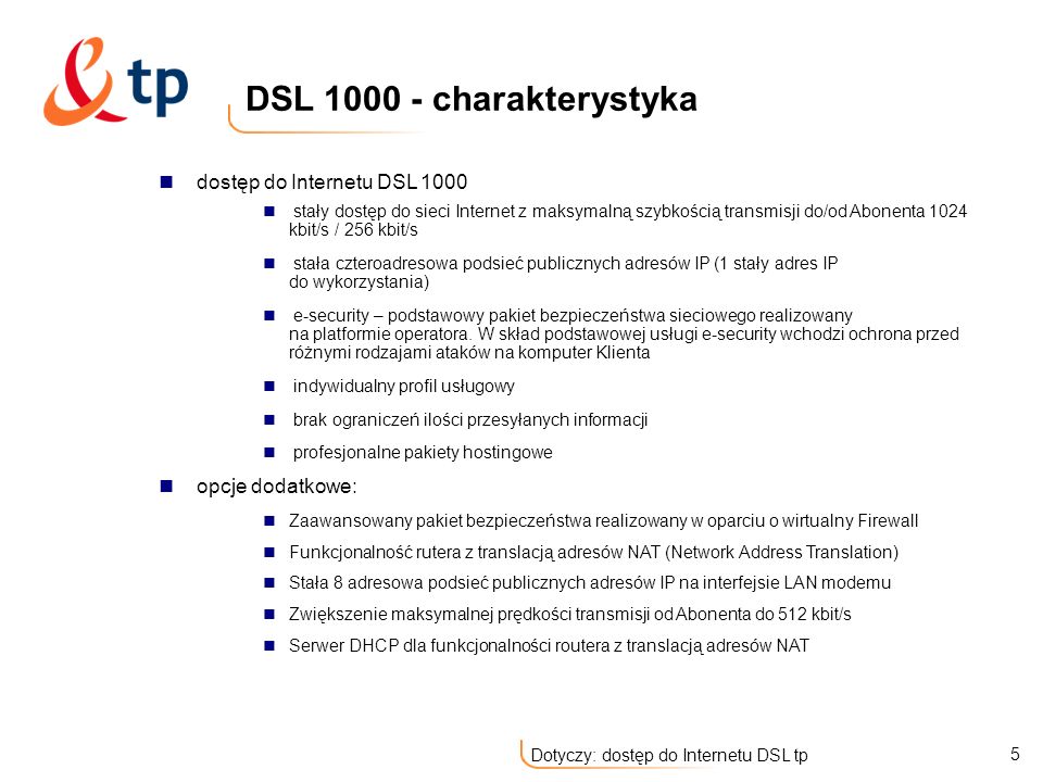 DSL charakterystyka dostęp do Internetu DSL 1000