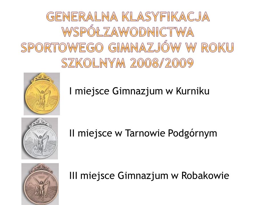 Generalna klasyfikacja współzawodnictwa sportowego gimnazjów w roku szkolnym 2008/2009