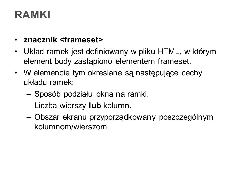 RAMKI znacznik <frameset>