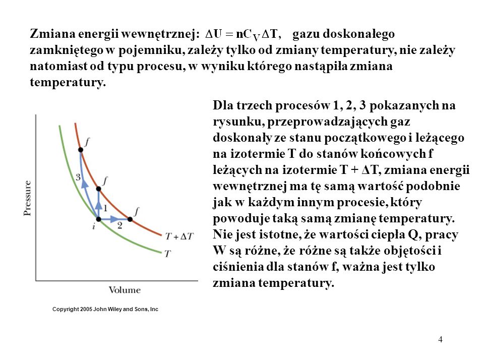 Zmiana energii wewnętrznej: gazu doskonałego zamkniętego w pojemniku, zależy tylko od zmiany temperatury, nie zależy natomiast od typu procesu, w wyniku którego nastąpiła zmiana temperatury.