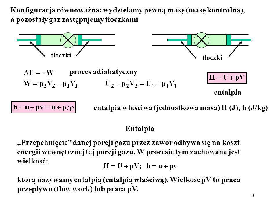 entalpia właściwa (jednostkowa masa) H (J), h (J/kg)