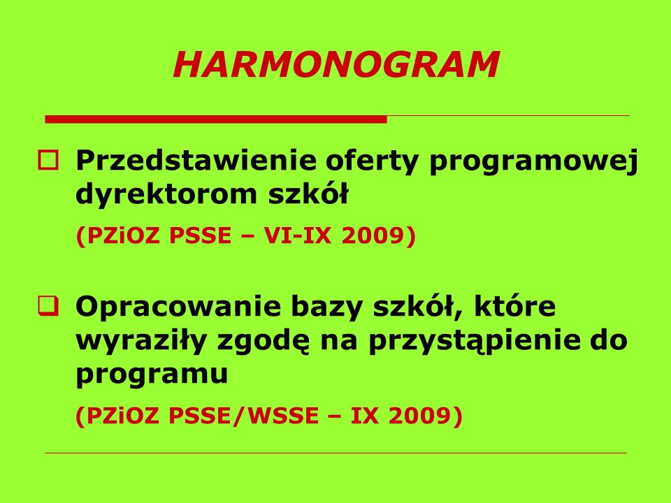 HARMONOGRAM Przedstawienie oferty programowej dyrektorom szkół