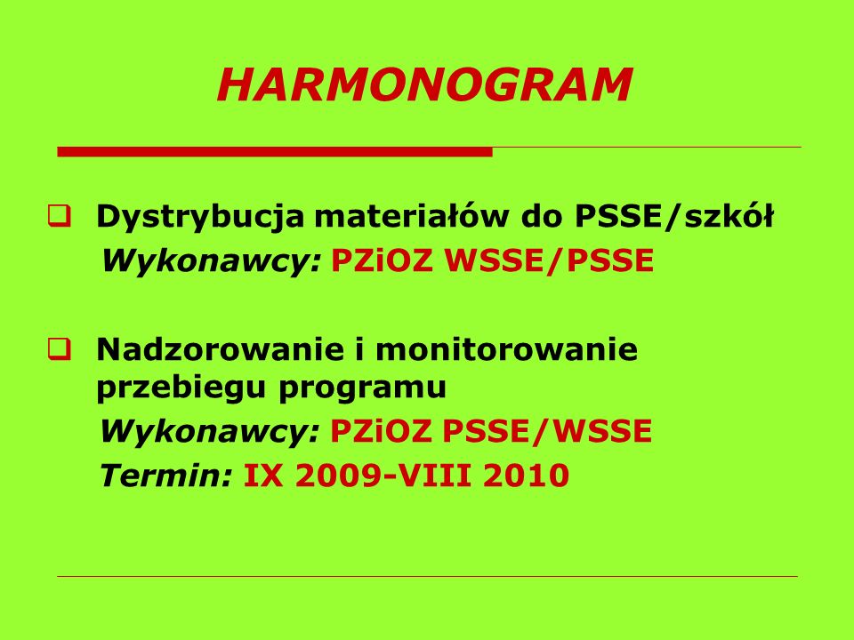HARMONOGRAM Dystrybucja materiałów do PSSE/szkół