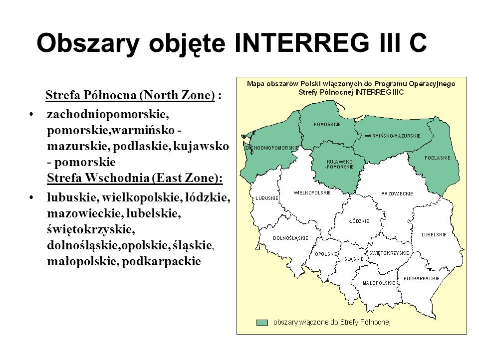 Obszary objęte INTERREG III C