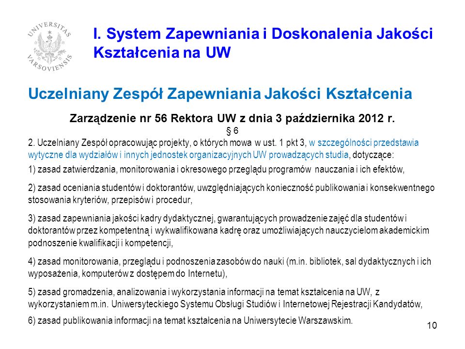 Zarządzenie nr 56 Rektora UW z dnia 3 października 2012 r.