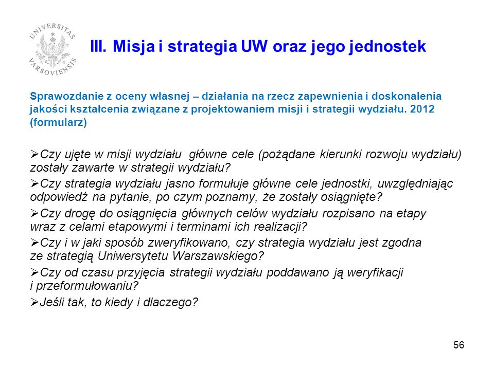 III. Misja i strategia UW oraz jego jednostek