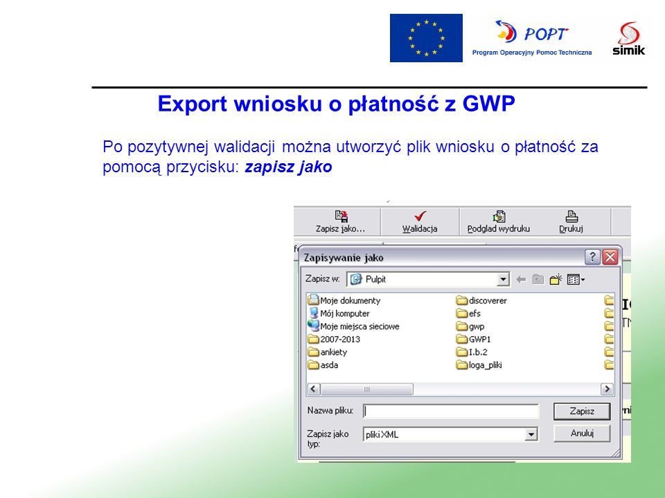 Export wniosku o płatność z GWP