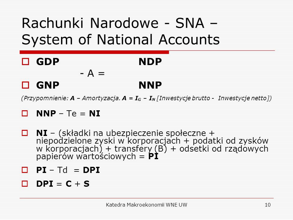Rachunki Narodowe - SNA – System of National Accounts