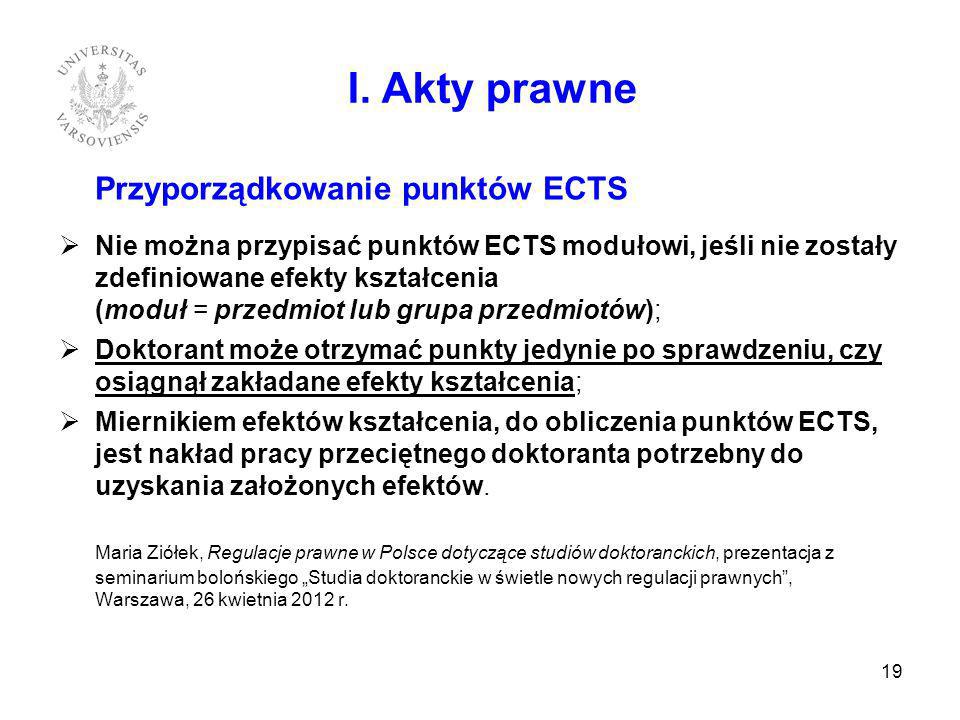 I. Akty prawne Przyporządkowanie punktów ECTS